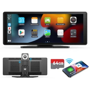 Portable Wireless Car Stereo, 10.26" inch HD Touchscreen with CarPlay, Auto with Mirror Link/Backup Cam